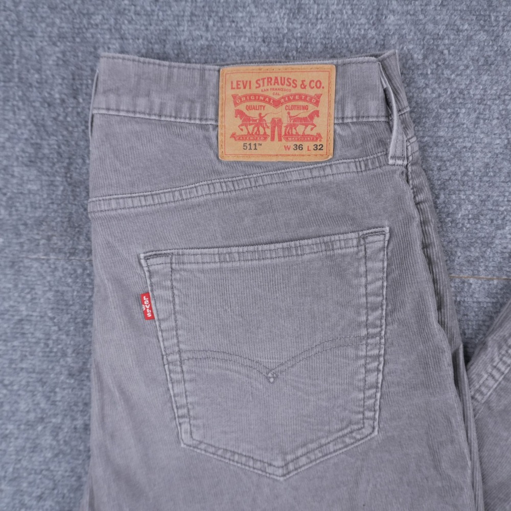 Levi's 511 Slim Fit Pants Mens 36x32 Grey Corduroy Waterless Stretch Trousers - Picture 10 of 10